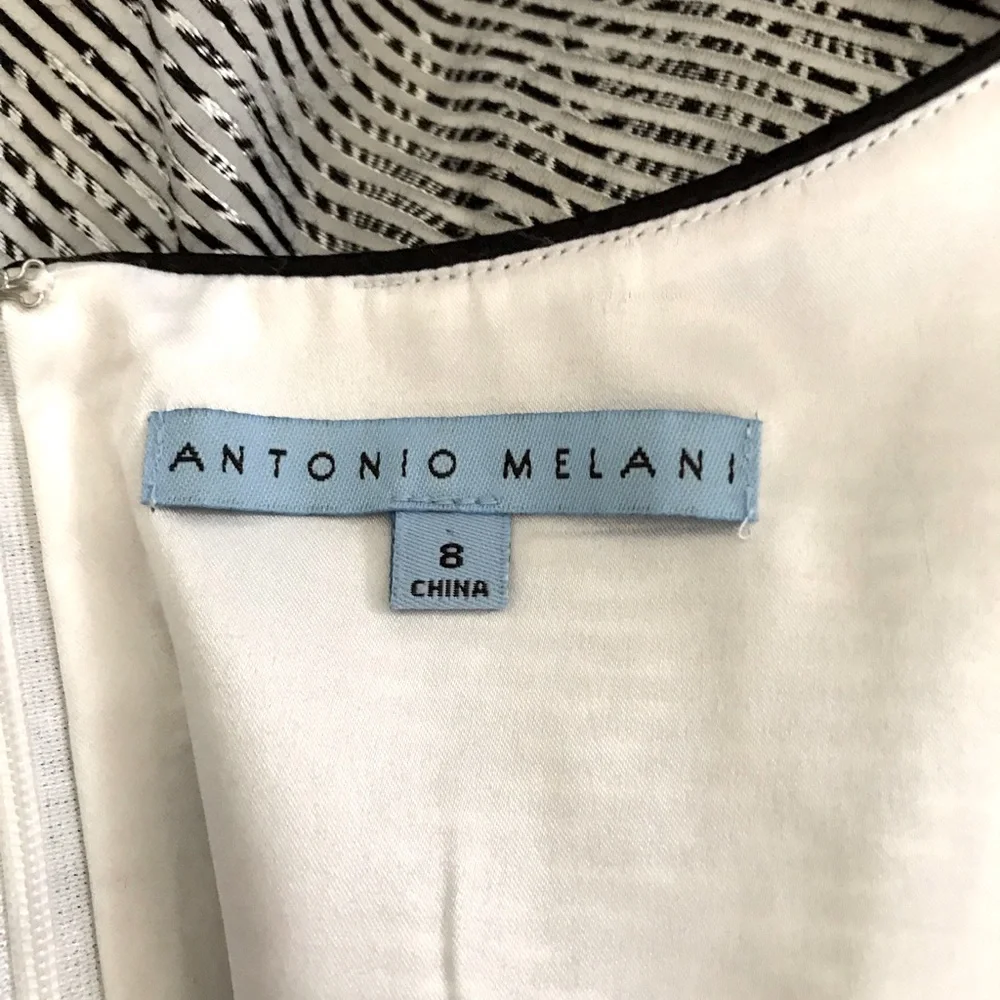 Antonio Melani Sleeveless Black White Lined Grosgrain Waist Shift Dress Size 8 - Picture 13 of 13